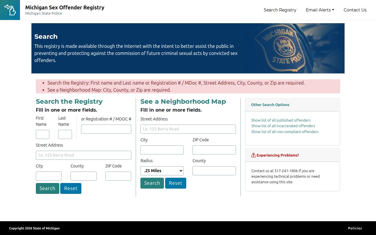Pontiac resident lookup Michigan registry search controls