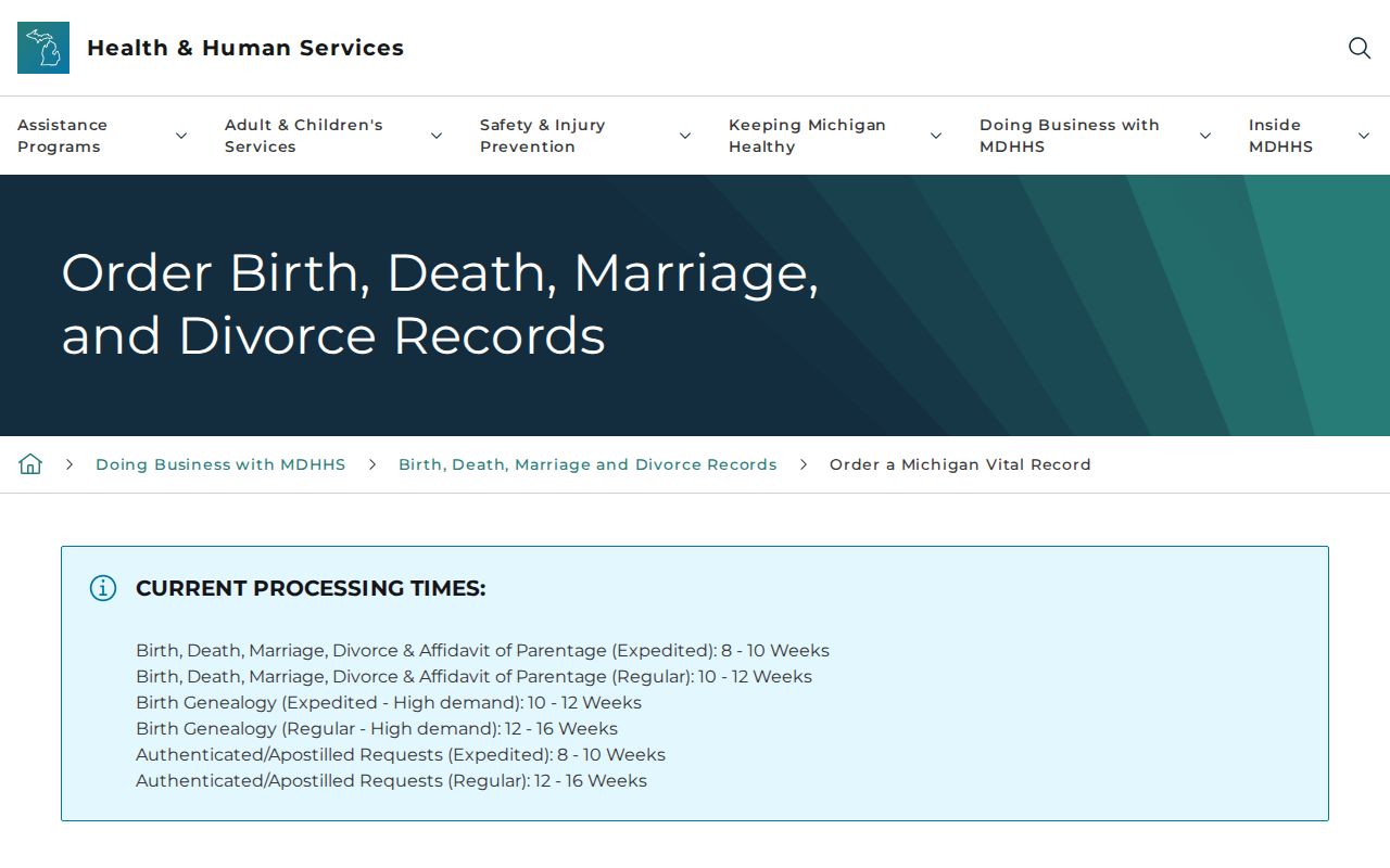 Pontiac resident lookup Michigan vital records order options